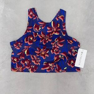 ATHLETA Conscious Crop Printed Best A-C Cups Size XL  Blue Floral Print MSRP $64